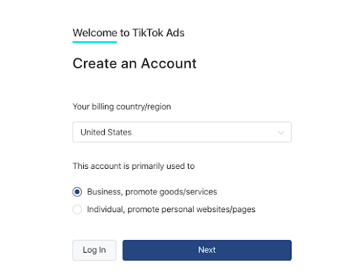 TikTok create an account
