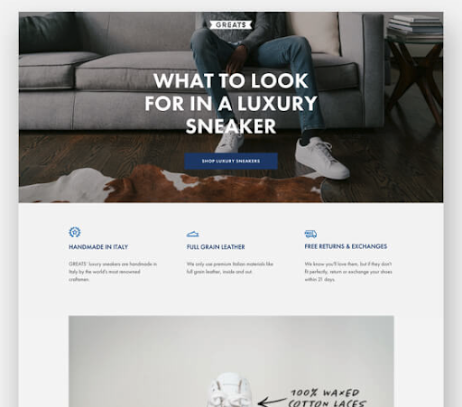 Greats landing page