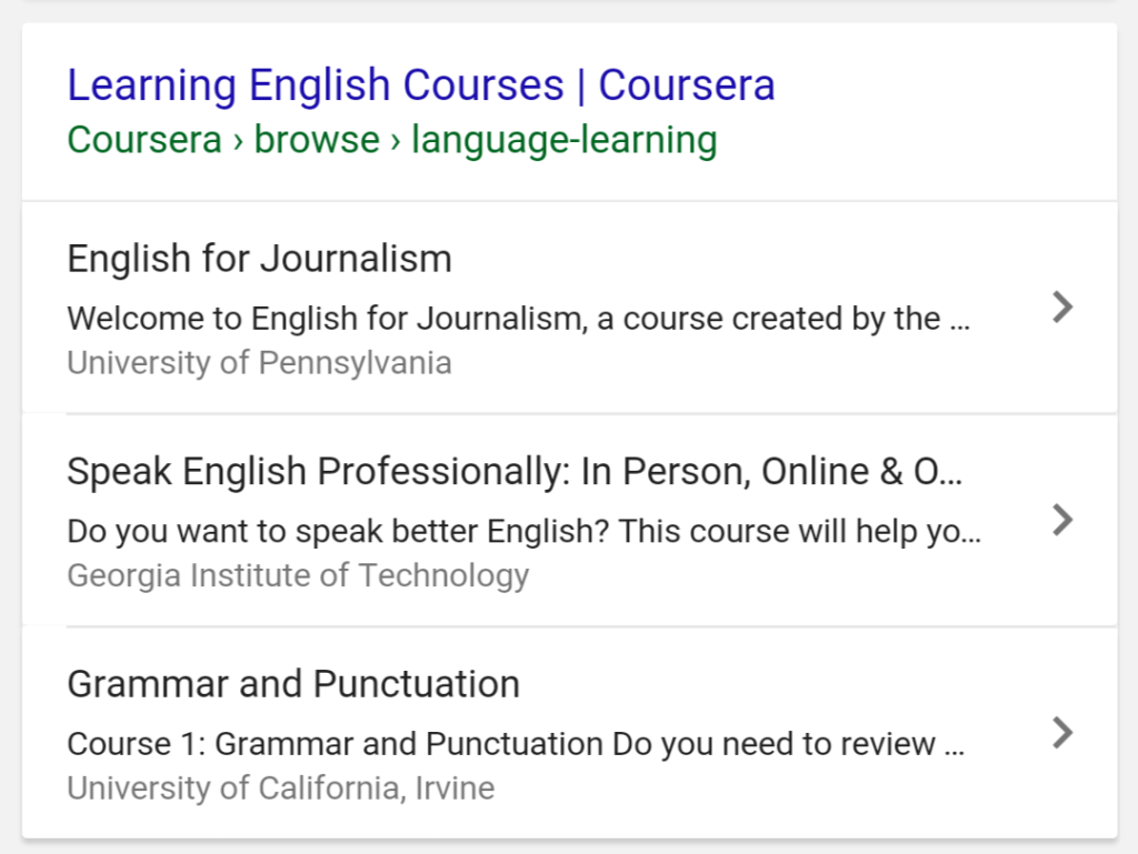 Google SERP Courses Structured Data