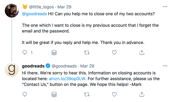 Goodreads Response to Customer Complaint