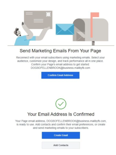 Facebook confirmation for email marketing tool
