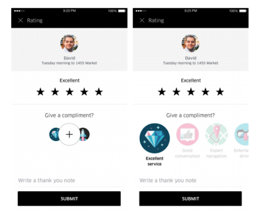an example from Uber, which relies on rider feedback to maintain a safe and effective service.