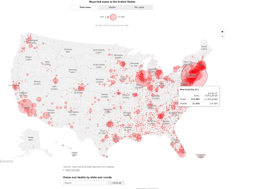 NYT’s Coronavirus in the US Map, which keeps track of new cases and updates,