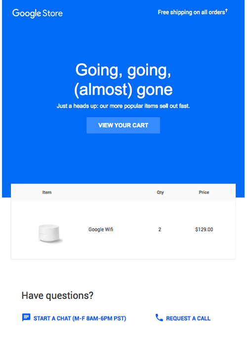 Google abandoned cart email