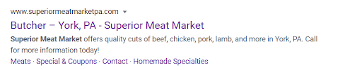 local search result for Superior Meat Market with sitelinks