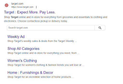 Example of Target's Sitelinks
