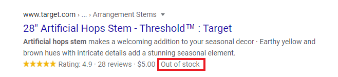 Out of stock on Google SERP