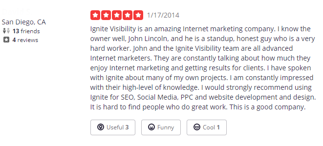 Example of a Yelp Review: Ignite Visibility