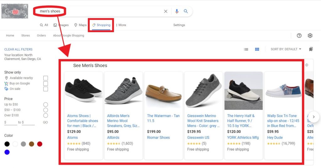 Google Shopping Feed Example: Men's Shoes