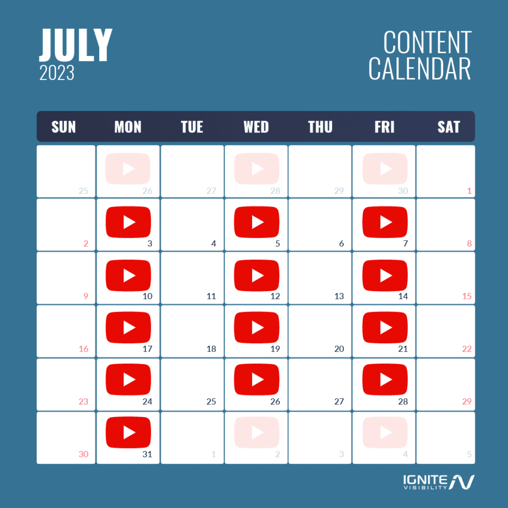 YouTube Content Calendar or Frequency