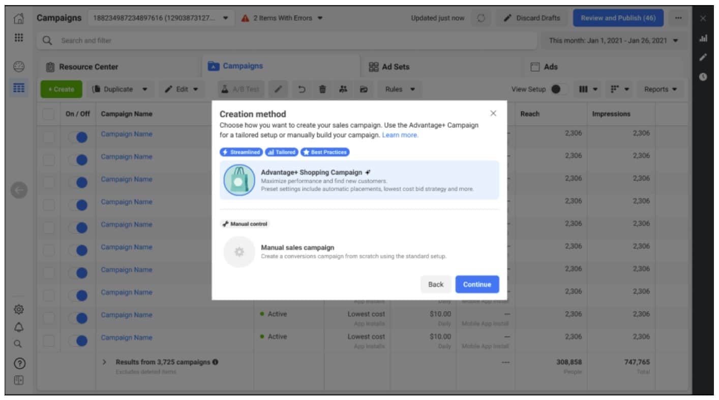 Creating an Advantage+ Shopping Campaigns