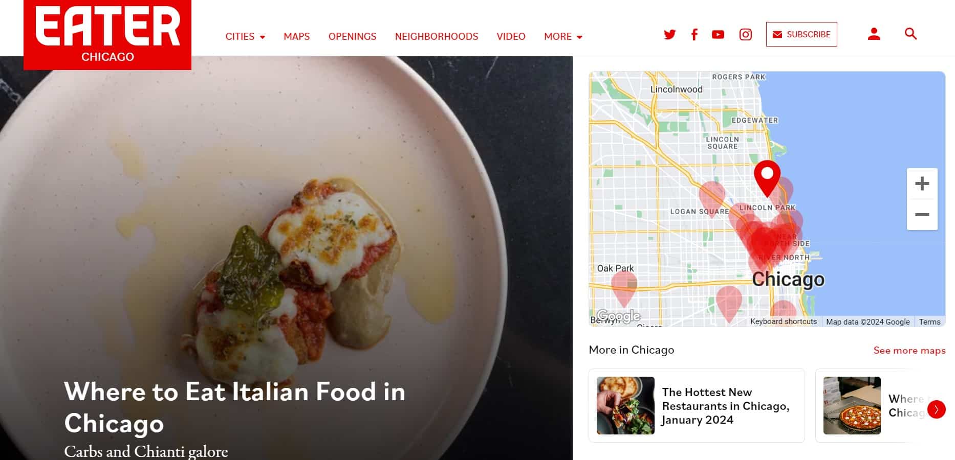  A landing page listing top Italian restaurants in Chicago on Eater