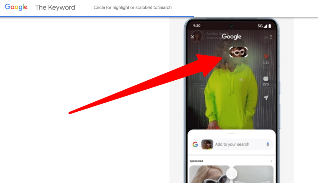 Example of Circle to Search Function for Sunglasses 