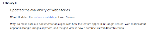 Google updated availability of Web Stories