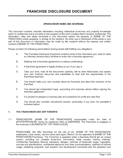 Template-for-a-franchise-disclosure-document