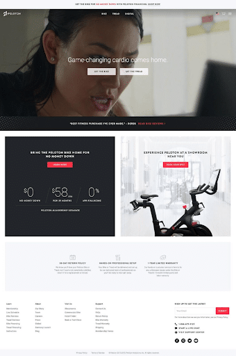 Peloton Website Before a Web Redesign