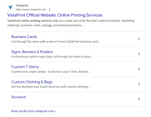 Vistaprint-Sitelinks-Examples