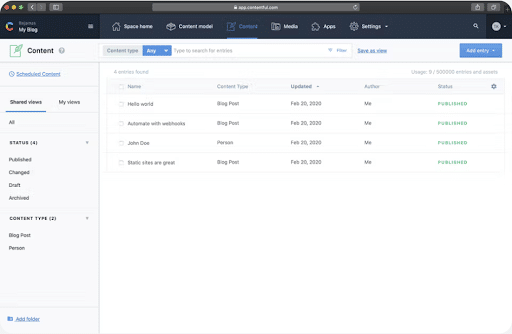 Contentful-dashboard