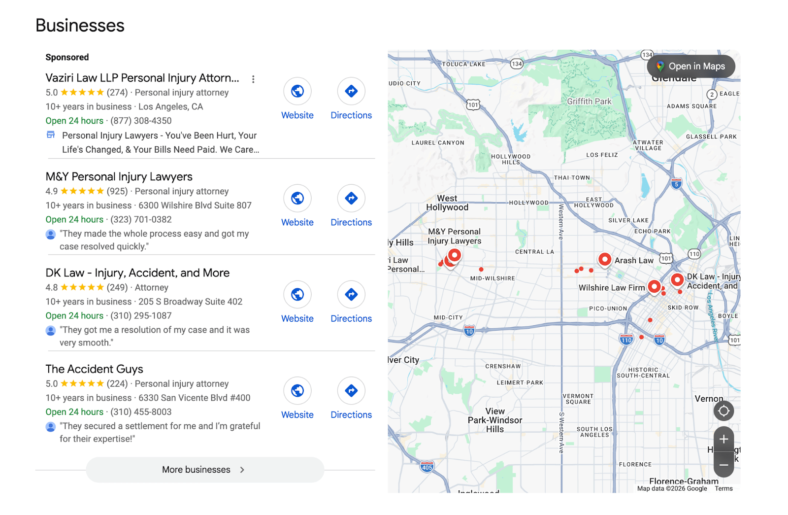 Example-of-map-pack-for-Los-Angeles-CA-injury-lawyer