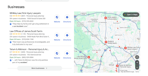 Example-of-map-pack-for-Raleigh-NC-injury-lawyer