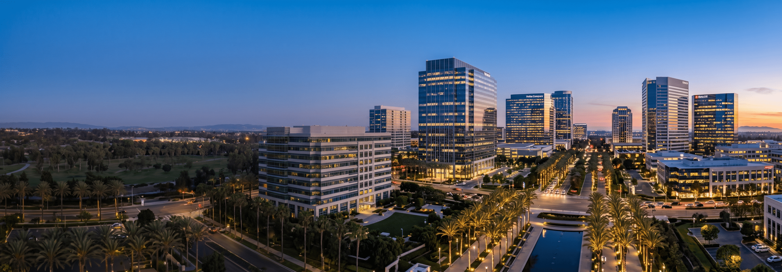 Irvine, California business park and skyline