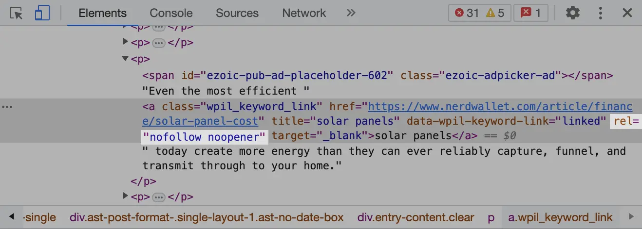 rel-attribute-in-source-code-showing-nofollow